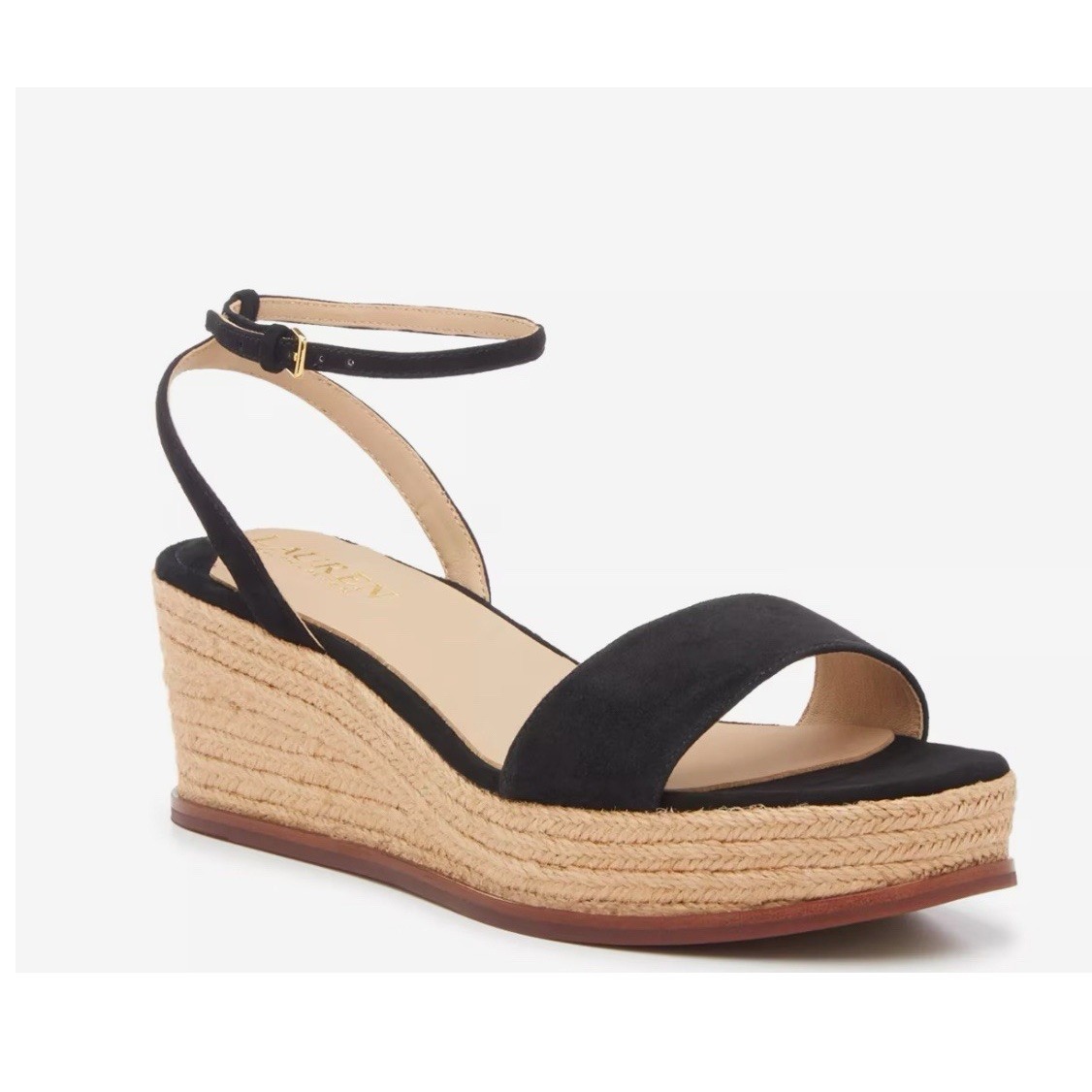 Lauren Ralph Lauren Women Leona Espadrille Platform Black Suede Sz 9
